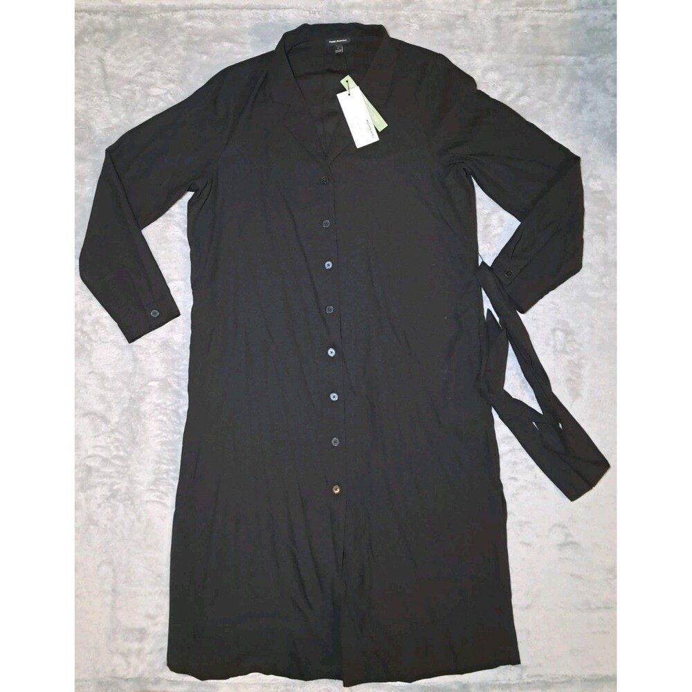 Frank & Oak Black Long-Sleeve Button-Front Shirt Dress with Self-Tie